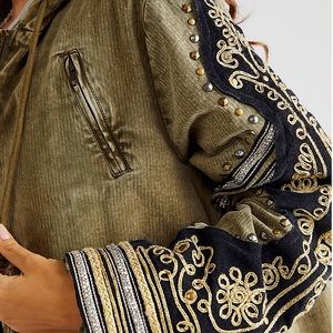 Free People We The Free Embellished Military Jacket Olive XS
